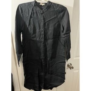 Eileen Fisher XS Organic Cotton Mandarin Collar Shirt Dress Black